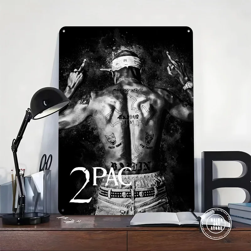 Tupac Shakur '2Pac' Back Tattoo Personalized 3D Textured Metal Poster Wall Art Vintage Tin Signs for Room Decor Wand Deko Home