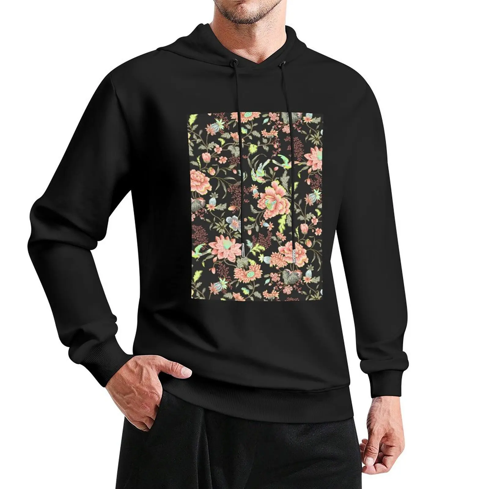 

Oriental Elegant Birds and Flowers Pink Charcoal Pattern Pullover Hoodie aesthetic clothing hoodie