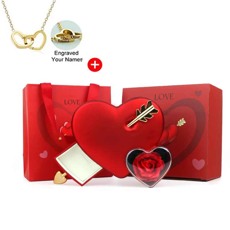 

New 2025 Eternal Rose Jewelry Box with Custom Name Necklace for Girlfriend Wife Valentine Day Mother Day Special Christmas Gift