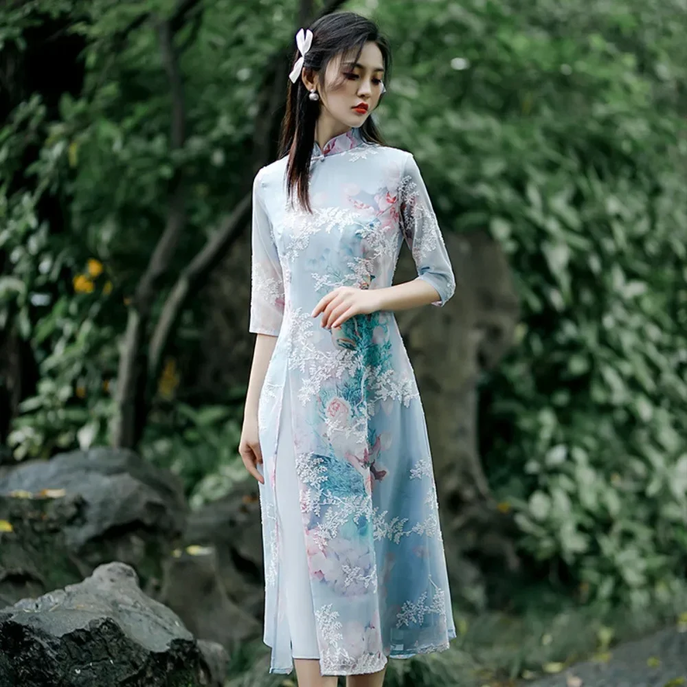 

Elegant Vintage Streetwear Women Clothing Chinese Dress Fashion Clothes Chinese Style Dress Casual Qipao Vintage Traditional