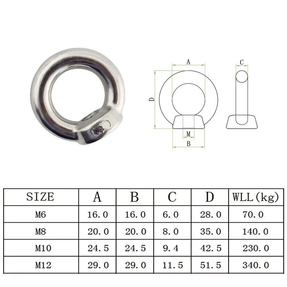 2PCS DIN 582 Lifting Ring Eye Nut M5 M6 M8 M10 M12 Stainless Steel 304 And 316 Rigging Hardware Metric Eye Nuts