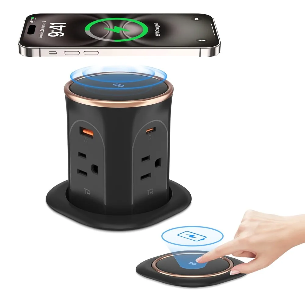 

Motorized Pop Up Countertop Receptacle with 15W Wireless Charger,Max 20W Power Delivery,3.15" Automatic Pop Up Electrical Outlet