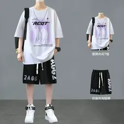Shorts Men Suit Summer Joggers Set Korean Fashion Graphic T-shirt Multi-pocket Cargo Pants 2 Piece Set Men Tracksuits 2025 New