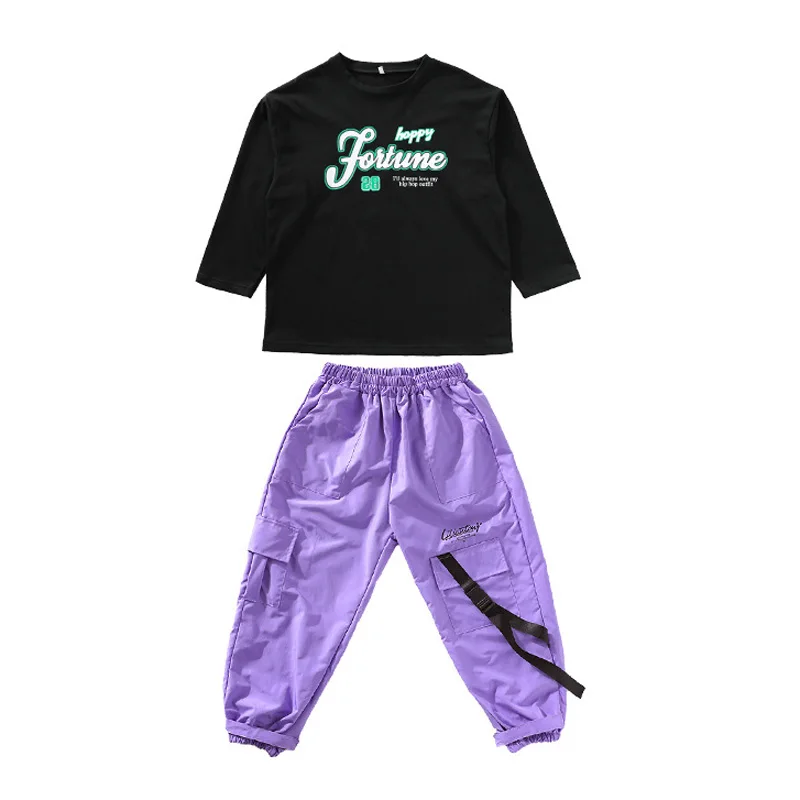 Kinder Hip Hop Sets Lila Weste Cargo Hosen Mädchen Streetwear Jungen Street Dance Jogger für Kinder Jazz Kostüm Kleidung
