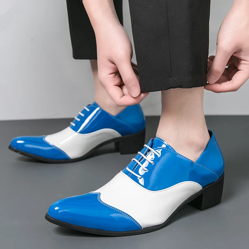 English-style multi-color lacquered leather high-heeled business shoes with pointed toes fashionable men's shoes