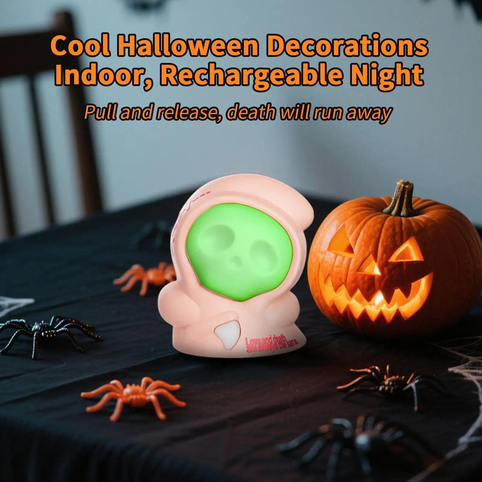 Ghost Night Light 3-Color Halloween Ghost Night Light Interactive Lamp With Pull-Back Wheels Decor For Home Hallway Desk Nursery