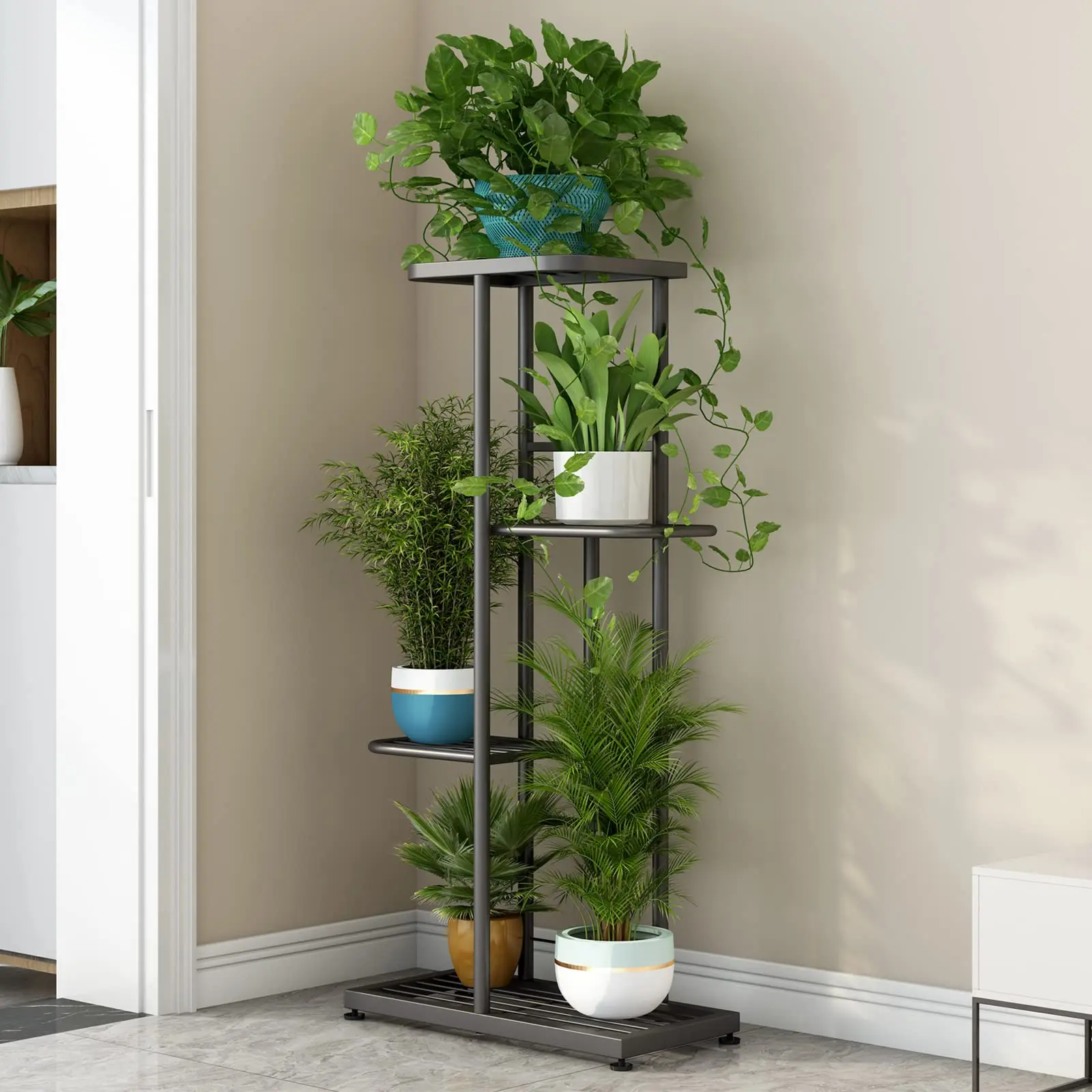 Metal Plant Stand Indoor Outdoor 4 Tier 5 Potted Flower Pot Holder Shelf Heavy Duty Iron Planter Display Shelving Unit Multiple Plants Rack for Corner Balcony Garden Patio Living Room Decor view 4