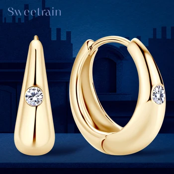 Sweetrain 2.5mm Moissanite Hoop Earrings for Women 925 Sterling Silver Plated Gold Huggie Hoops Earrings 2023 Trend Fine Jewelry