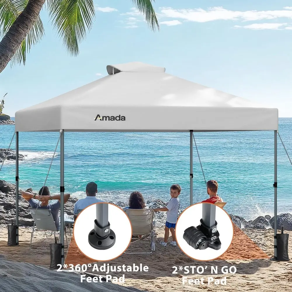 

10x10 Pop Up Canopy Center Lock One Push Instant Setup Wheeled Gazebo Outdoor Canopy Beach Tent with STONGo Bag 8 Stakes amp 4