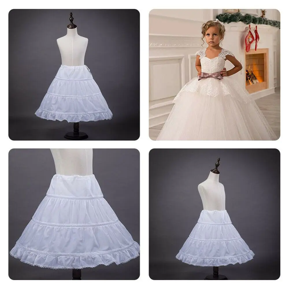 4 Size Trim Flower Crinoline Skirt Petticoat White Children Petticoat A-Line 3 Hoops One Layer Lace