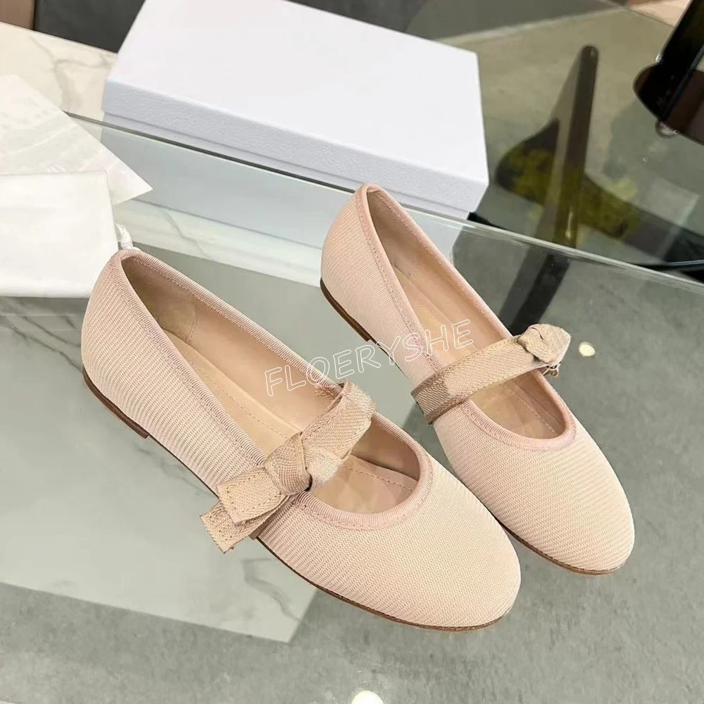 2024 Apricot Flat Lace-up Pumps Summer New Arrival Women's Round Toe Party Fashion Ladies Casual Ballet Shoes