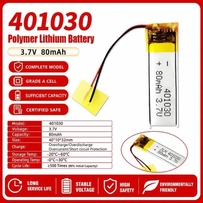 [New] 3pcs Polymer Lithium Battery 401030 3.7V 80mAh for Bluetooth Headset Reading Pen Electric Toy Rechargeable Li-ion Cell