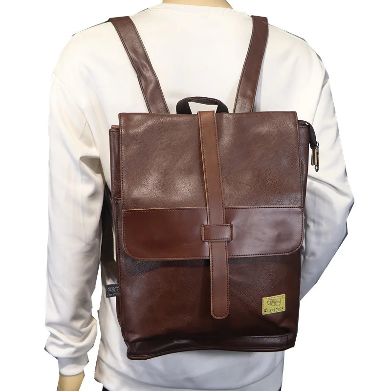 

Brand Designer Men Backpack Leather School Bag Vintage Waterproof Travel Casual Book Male Black Brown