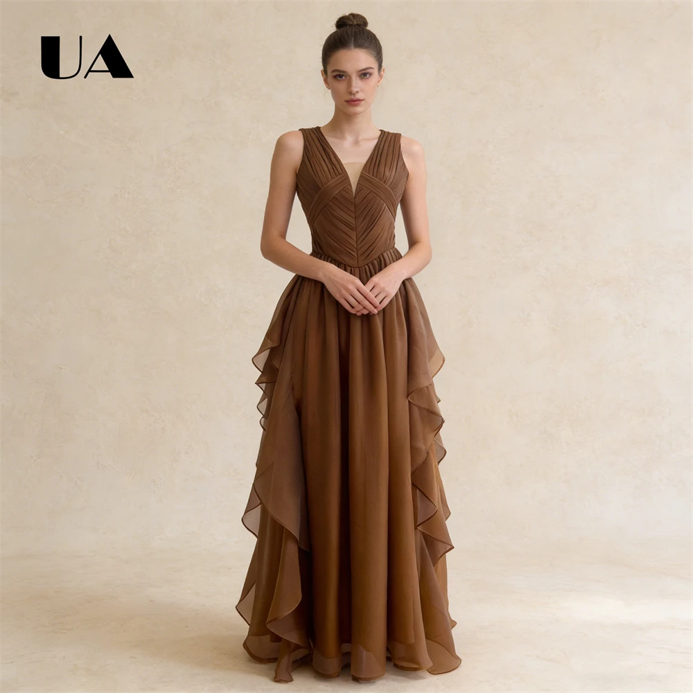ULBYANRY Ruched A Line Maxi Dress for Women, Elegant V Neck Long Evening Dresses 2026 Spring New Tank Sleeves Flowy Gown