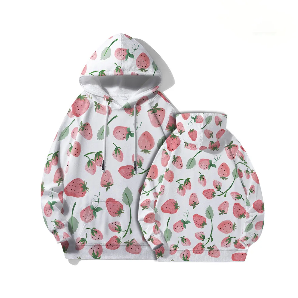 Cute Strawberry Pattern Print Hoodies Women Men Fashion Long Sleeve Hooded Sweatshirts Streetwear Pullovers Female y2k Clothing