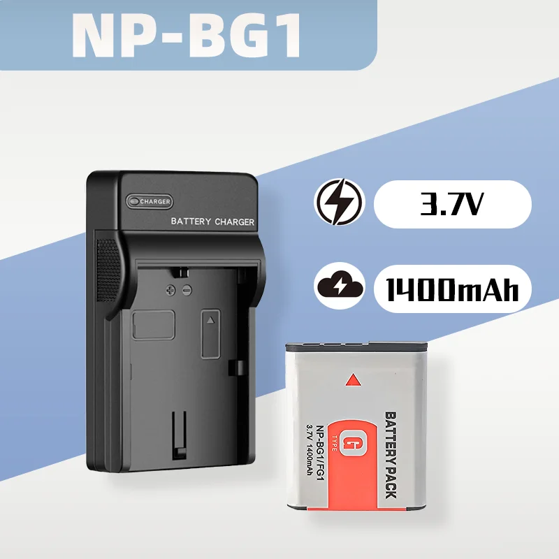 Baterai & Pengisi Daya 3.7V 1400mAh NP-BG1 NP-FG1 NP BG1 FG1 untuk Kamera Sony T100 H50 W300 W55 W70 W80