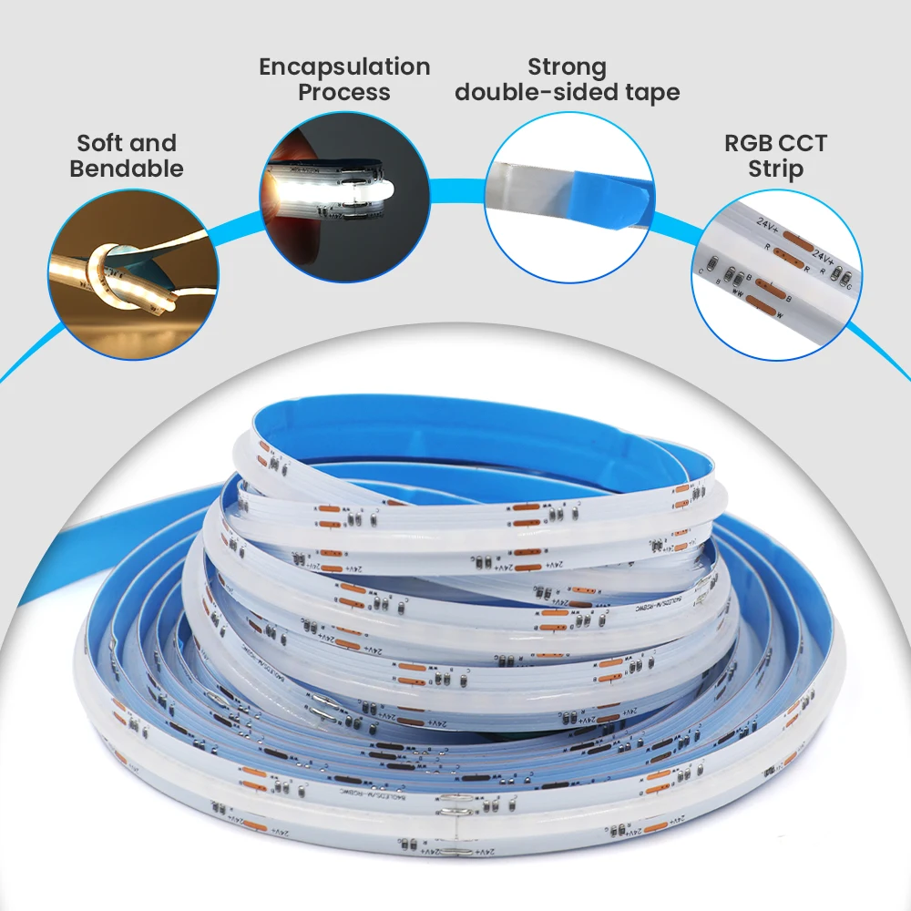 Dc 24V Cob Led Strip Licht Rgb Rgbw Rgbww Rgbcct Flex Fcob Led Tape Diode 784 840Leds/M Hoge Dichtheid Dimbare Fob Lineair Lint