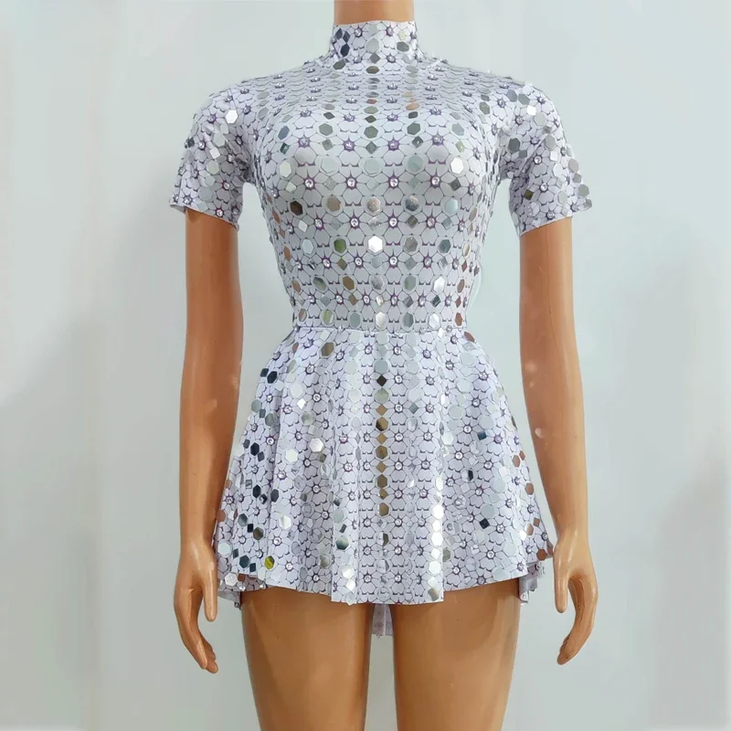 Sparkly Sequins Rhinestones Dress Women Prom Gogo Dance Costume Group Party Celebrate Jazz Dance Outfit Mini Dress XS7431
