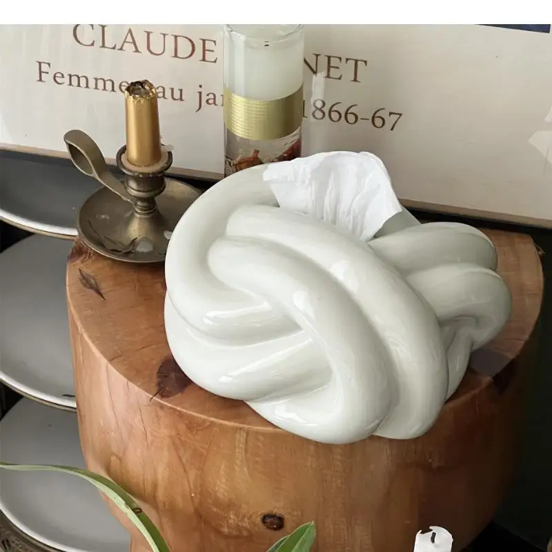 

Creative Knot Tissue Box Ceramic Napkin Box Desktop Tissue Storage Boxes Tissue Organizer Paper Towel Holder Car Tissue Holder