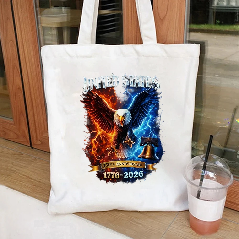250th Anniversary Tote Bag Liberty Bell American Flag Canvas Shoulder Bag Patriotic Gift