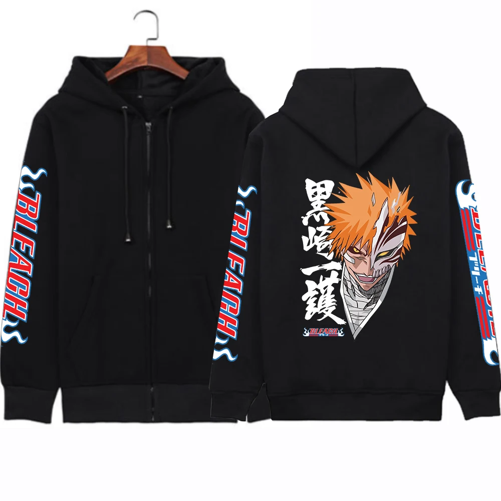 Bleach Anime Kurosaki Ichigo Printed Zipper Hoodies Sweatshirts Men and Women Casual Sport Pullover Zipper jacket coat