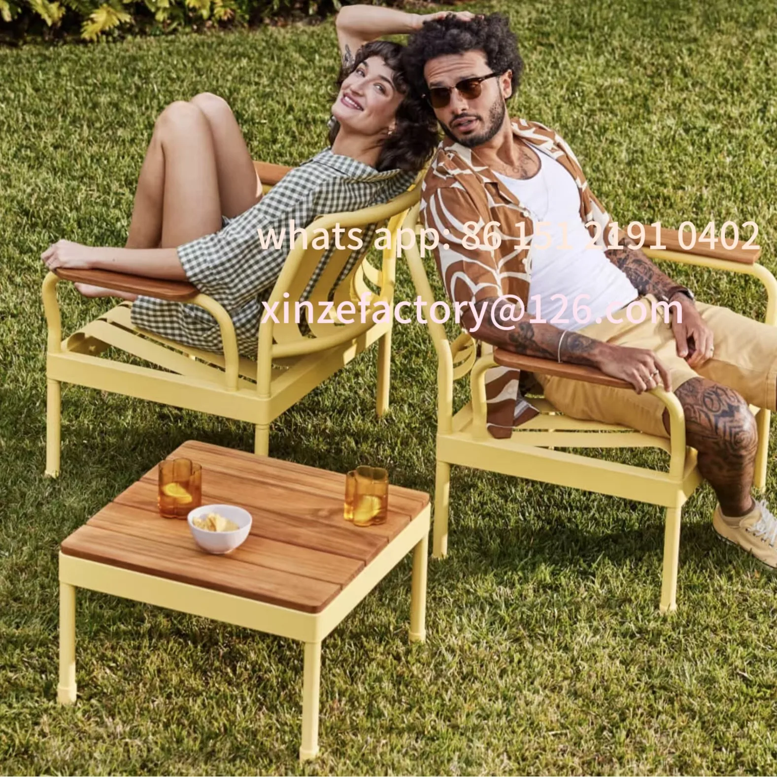 Anpassbare Tische und Stühle aus Metall für den Innenhof, Kunststoff, Holz, wasserdicht, Outdoor-Balkon, Freizeittisch, Stuhlkombination