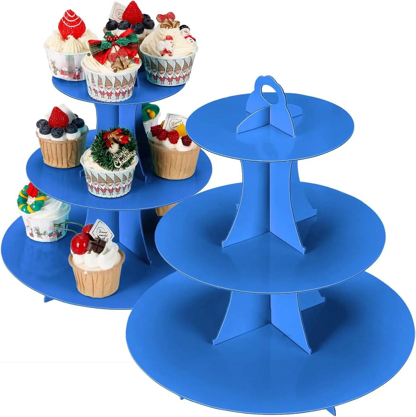 

3-Tier Cupcake Stand, 2Pcs, Sturdy Cardboard Dessert Tower for Birthday, Baby Shower, Tea Party Decor, Blue