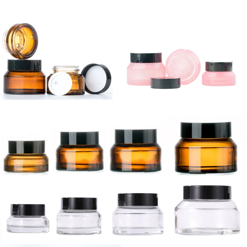 

10Pcs 15g/-50g Amber Glass Jars Reusable Cosmetic Facial Cream Bottle Lip Balm Sample Container Jar Storage Travel Makeup Pots