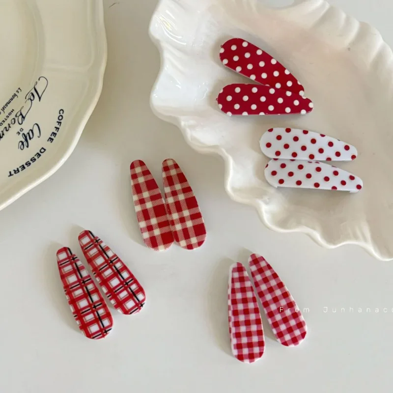 Retro Red Polka Dot Plaid Small Hairclip Girl Heart Cute Edge Clip BB Clip Student Fringe Clip Hair Accessories Headdress