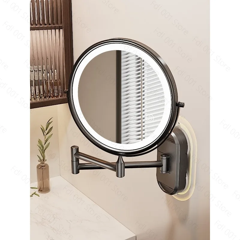 Rotatable LED Light Suction Cup Makeup Wall Mirror Hanging Telescopic Vanity Folding Showermirror Magnifying Beauty Bathroom