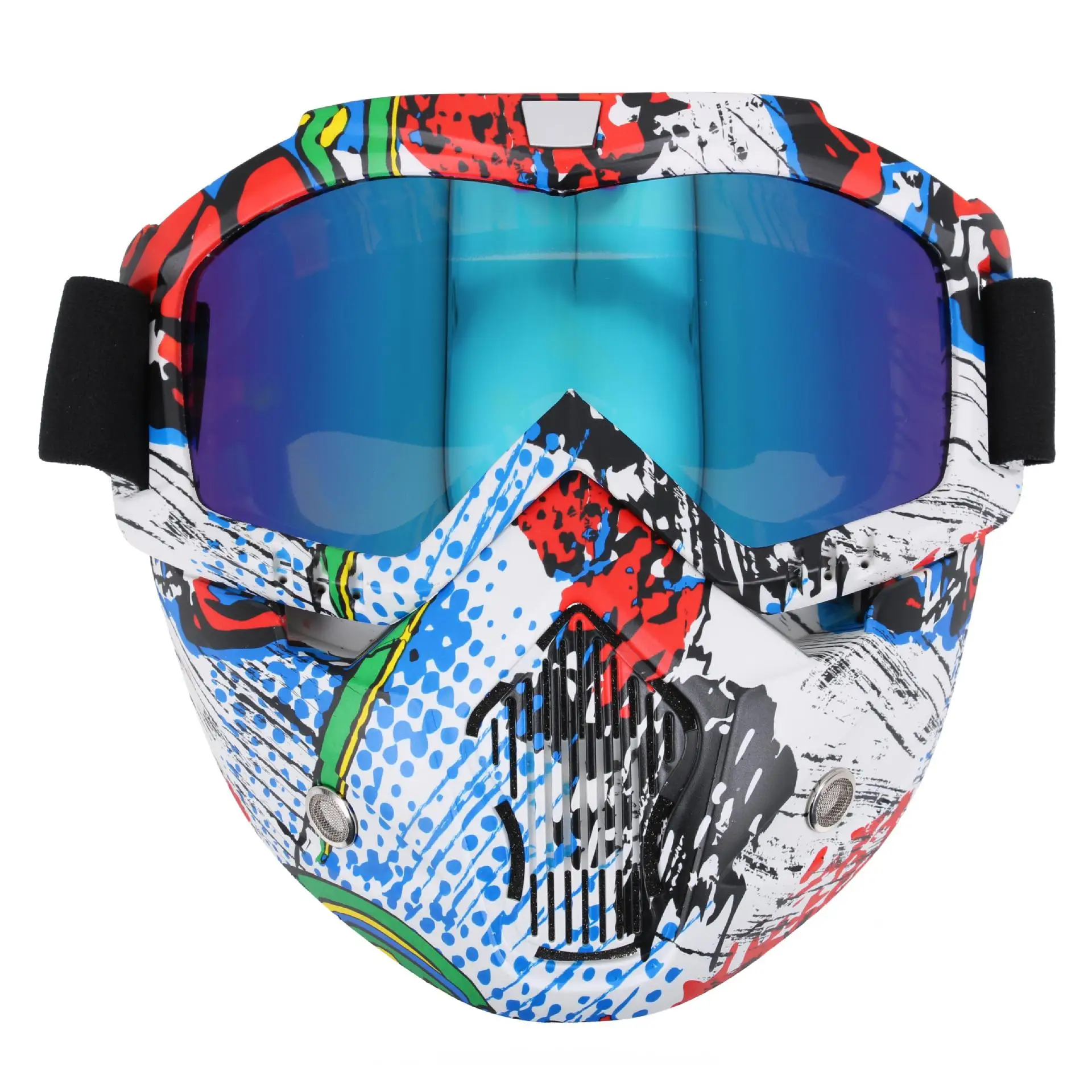 Premium Harley Half Helmet w/ Removable Goggles Skull Halloween Mask Hydro Transfer Print Anti Fog Windproof Riding Gear​