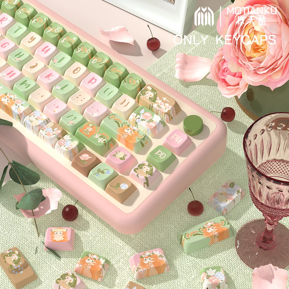 Summer Garden Theme Keycaps, perfil MDA, Keycap personalizado para teclado mecânico com 7U e ISO Key Cap