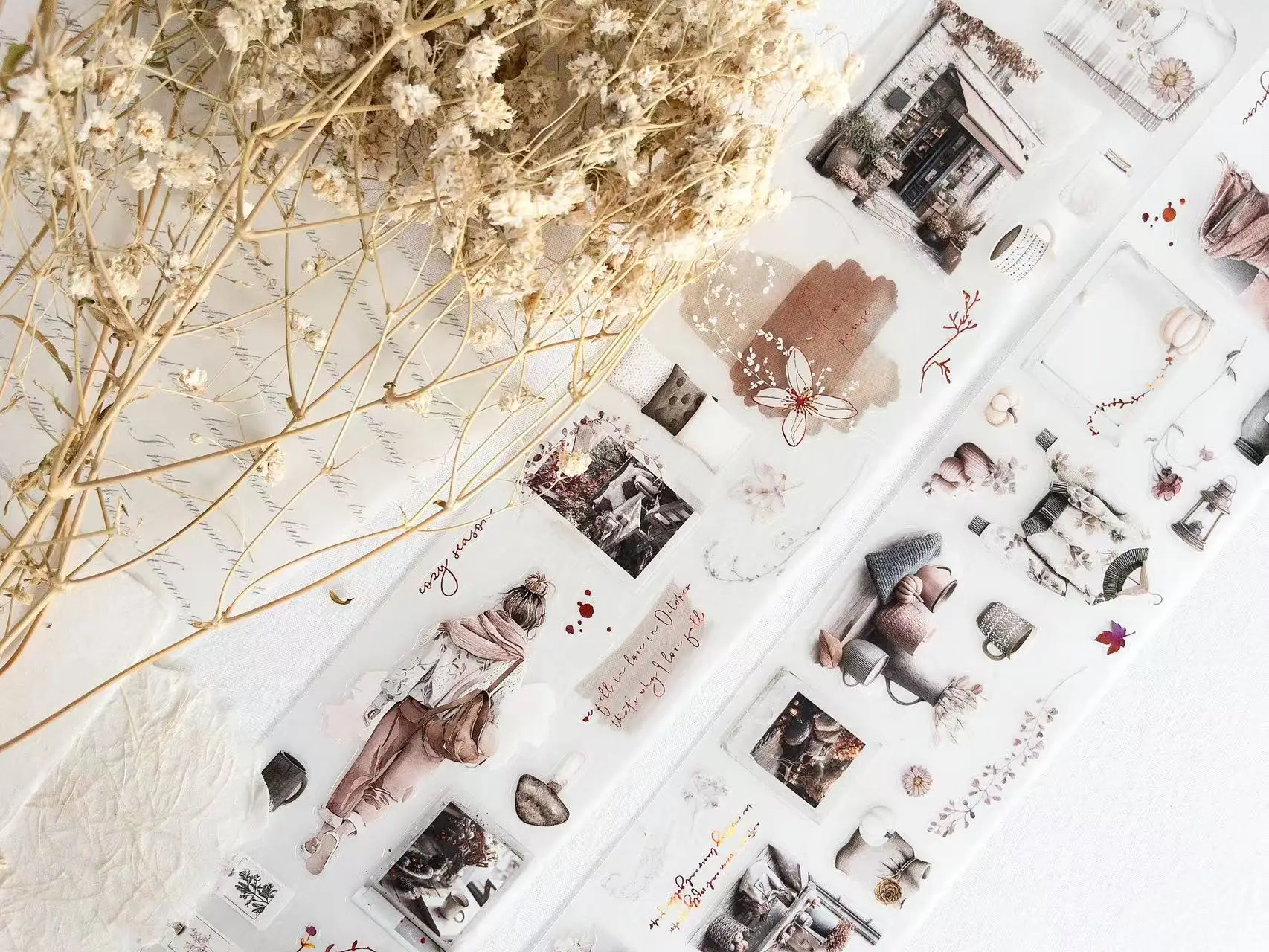 Creawithgaby Studio ヴィンテージ 秋の休憩 和紙 PET テープ DIY カード作成 スクラップブッキング 装飾ステッカー