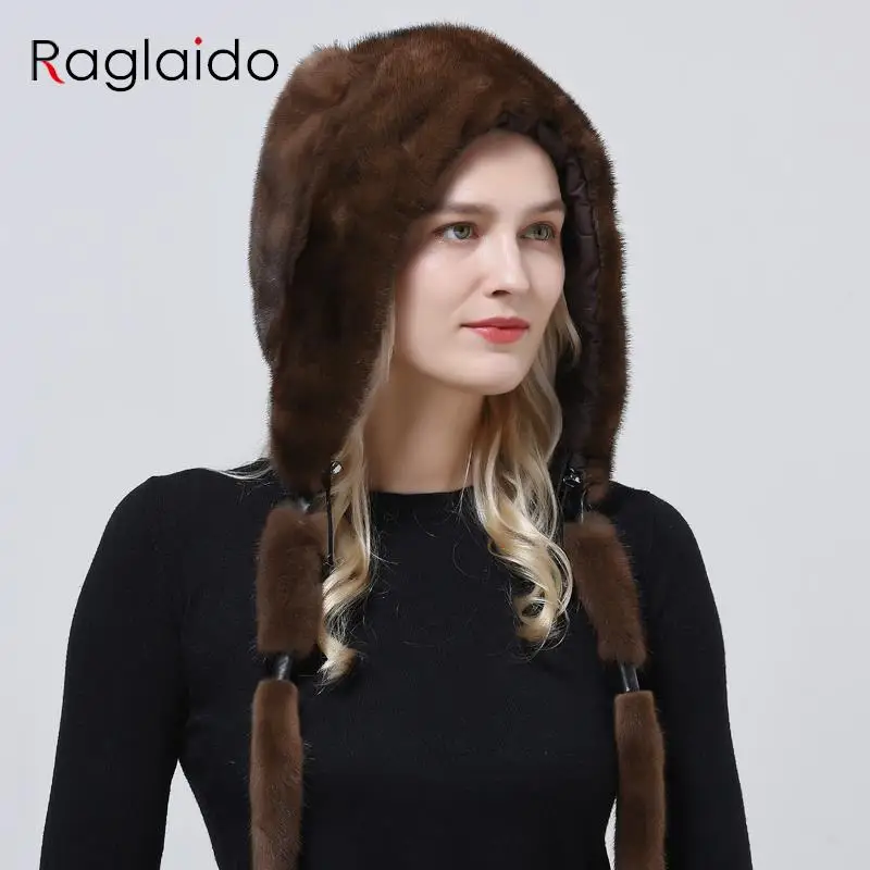

New Mink Fur Earflap Hood Hat High Quality Warm Fur Caps Beautiful Embroidery Liner Elegant Woman Domo Hat Domo Hat Russian Cap
