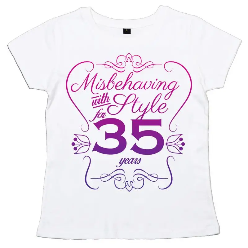 Camiseta de 35 cumpleaños "Misbehaving with Style for 35 años" Regalo de mujer para mujer