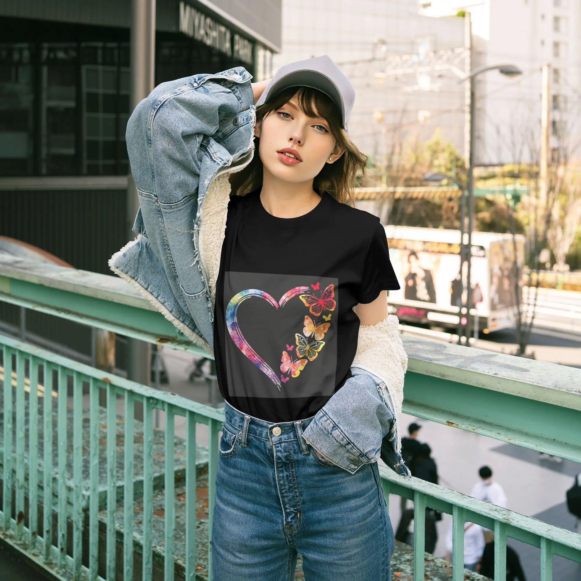 

Heart & Butterflies Graphic Tee 200g Soft Cotton Short Sleeve T-Shirt