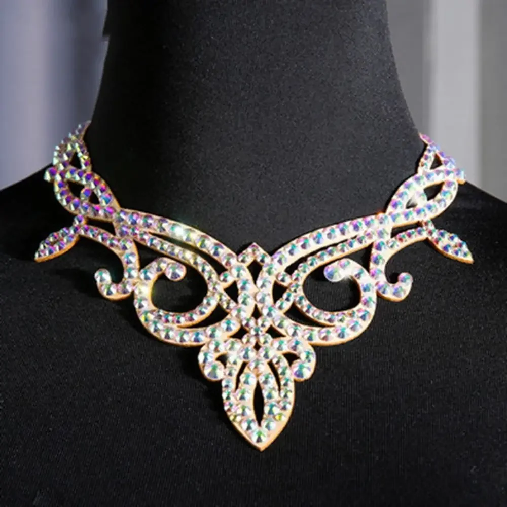 Professional Shine Belly Dance Necklace Colorful Handmade Rhinestone Chain Durable Hollow Dance Jewellery Female