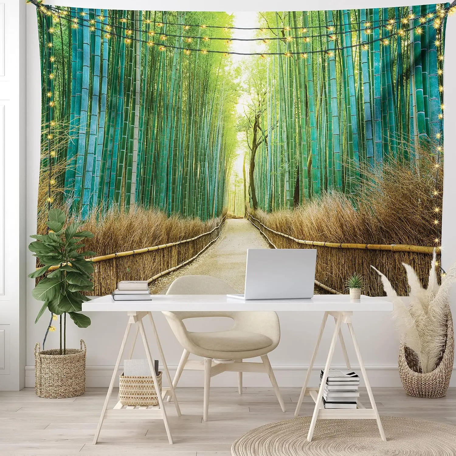 Bamboo Forest Tapestry Tropical Rainforest Nature Tree Tapestry Natural Green Landscape Wall Hanging for Living Room Dorm Decor