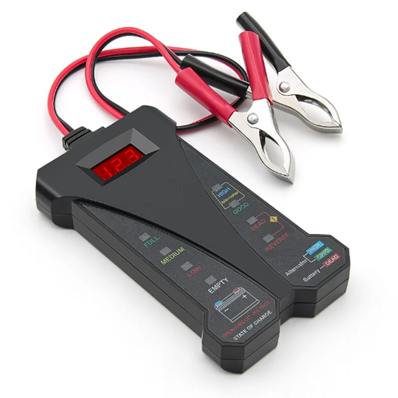 

A51K-Car Digital LED Display Battery Tester 12V Battery Tester Charging System Analyzer With Clips For Motorcycle Car