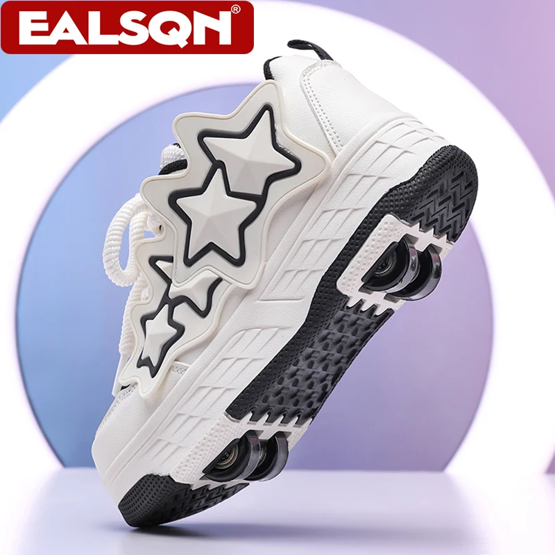 Fashion Children Roller Skates Shoes Wear-resistant Outdoor Sports Skates Removable 4-Wheel Design Casual Entertainment Sneakers