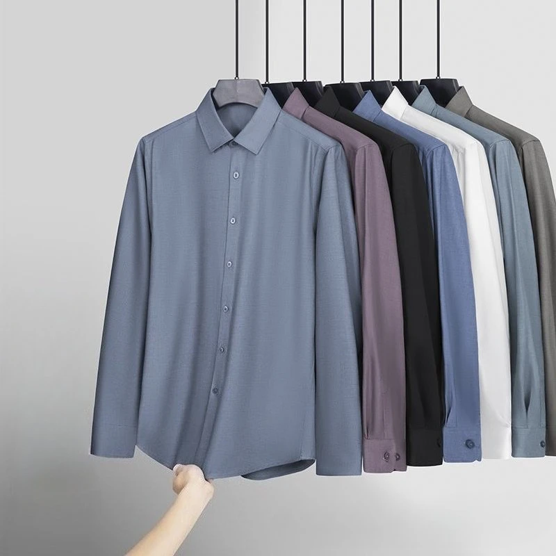 5XL New Classic Plaid Stripe Shirts Men Long Sleeve New Fabrics Wool Modal Soft Cozy Anti-wrinkle Men Shirt Long Sleeve Slim Fit