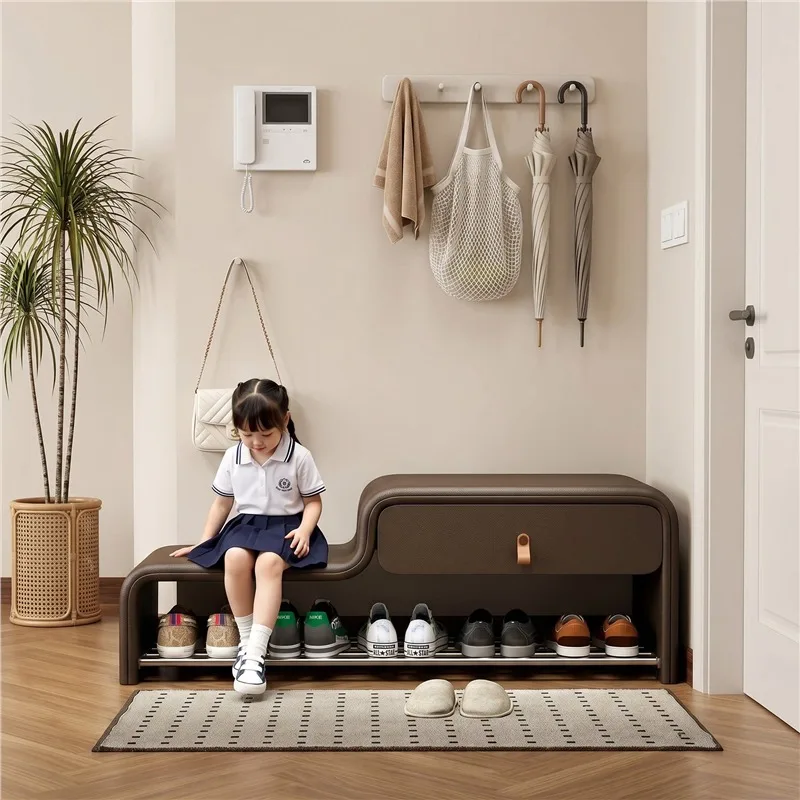 shoe changing stool, home sitting and shoe testing stool, simple door long leather stool, high-end foyer entry shoe stool