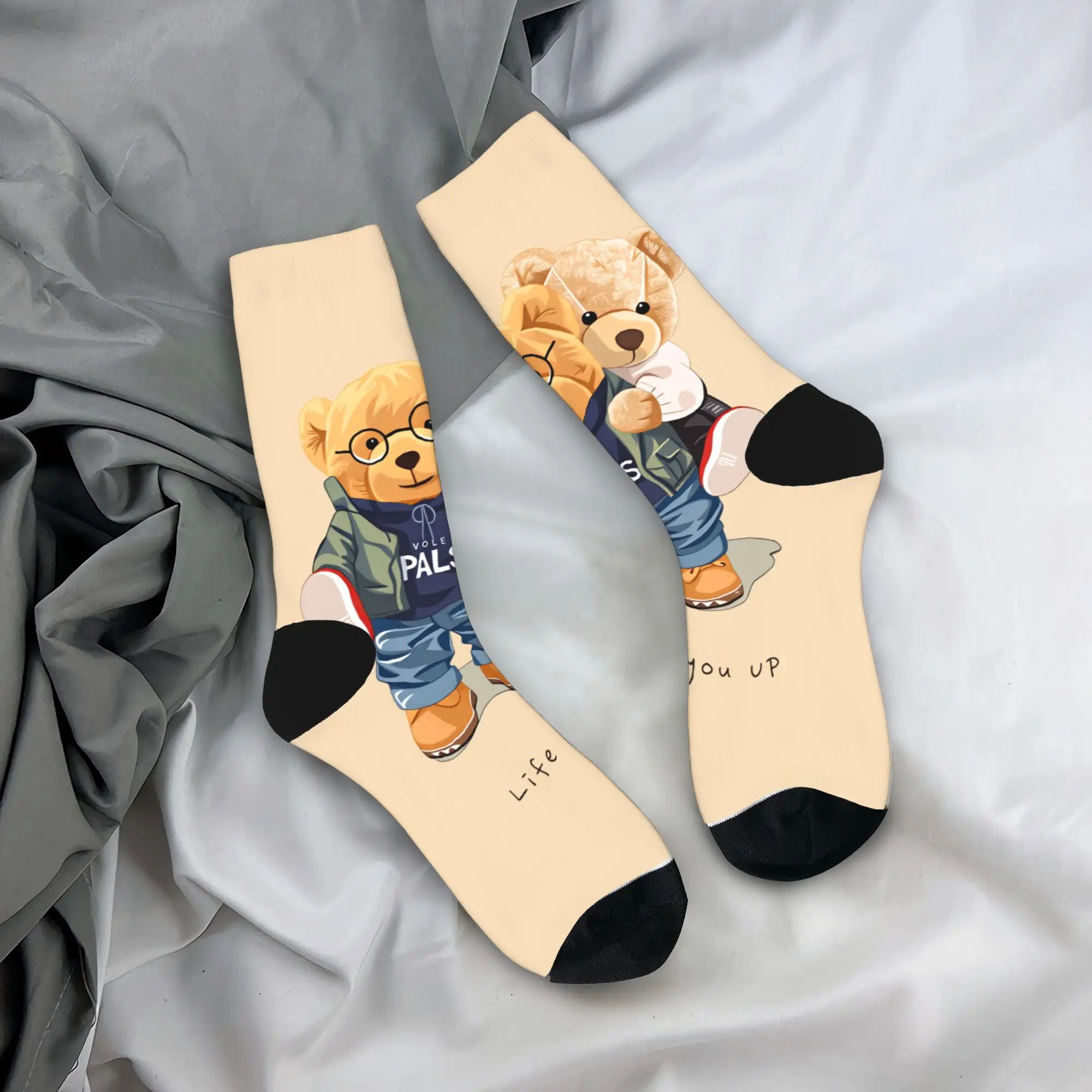 

Носки с принтом «Медвежонок играет в бадминтон», забавные носки с принтом, осенние нескользящие носки, мужские спортивные носки для бега, высококачественные носки