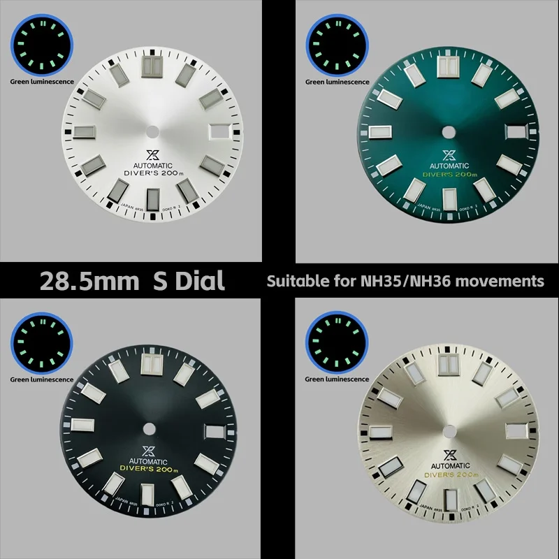 Dial NH35/NH36 baru 28.5mm, logo S, kalender tunggal, bercahaya hijau, dial mekanis, aksesori modifikasi jam tangan