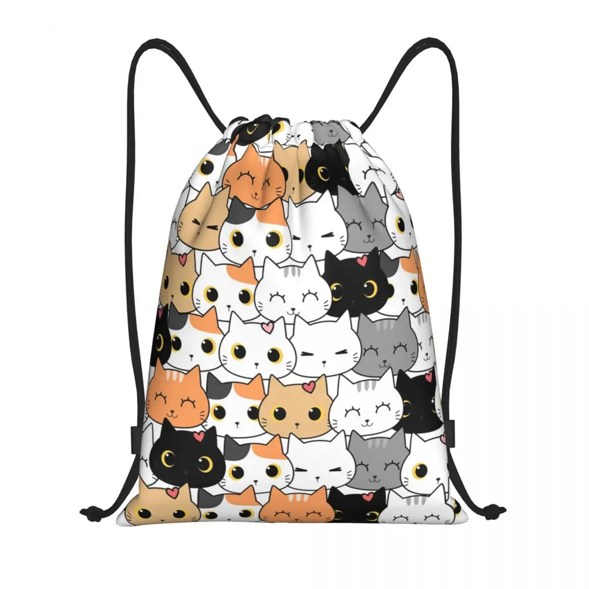 Custom Cute Kitten Cat Doodle Drawstring Backpack Women Men Gym Sport Sackpack Portable Funny Cartoon Shopping Bag Sack