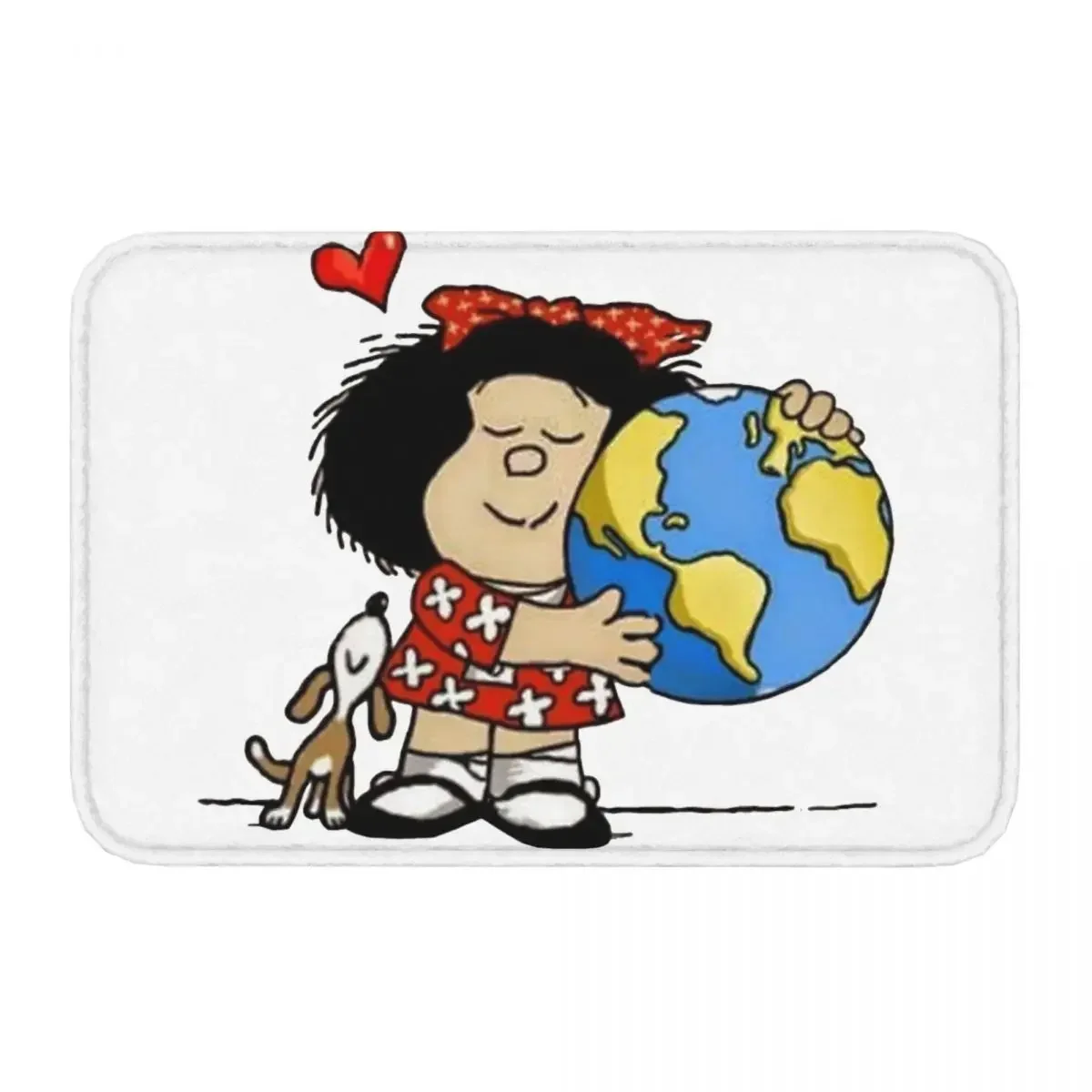 Mafalda Quino Funny Manga Bathroom Mat The Globe And Puppy Doormat Kitchen Carpet Balcony Rug Home Decoration