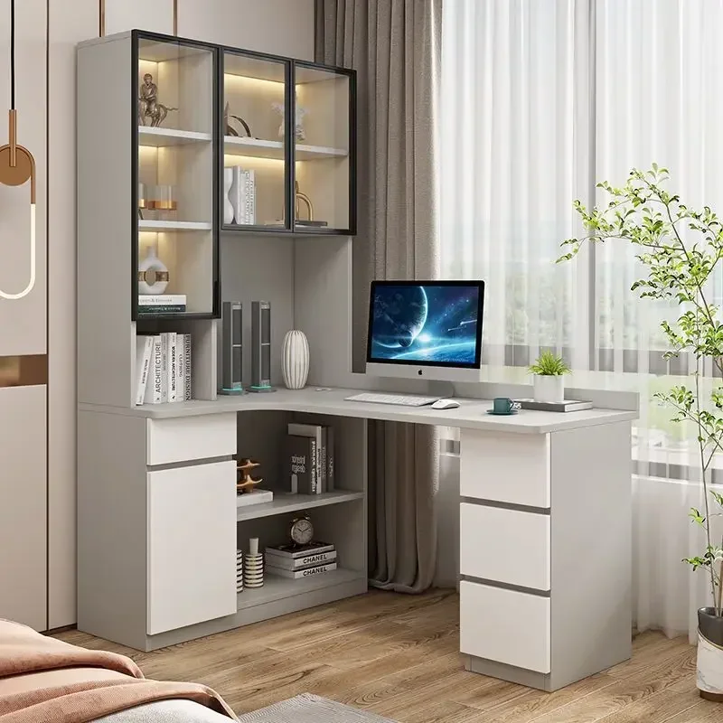 Solid wood glass door corner desk, household integrated computer desk combination
