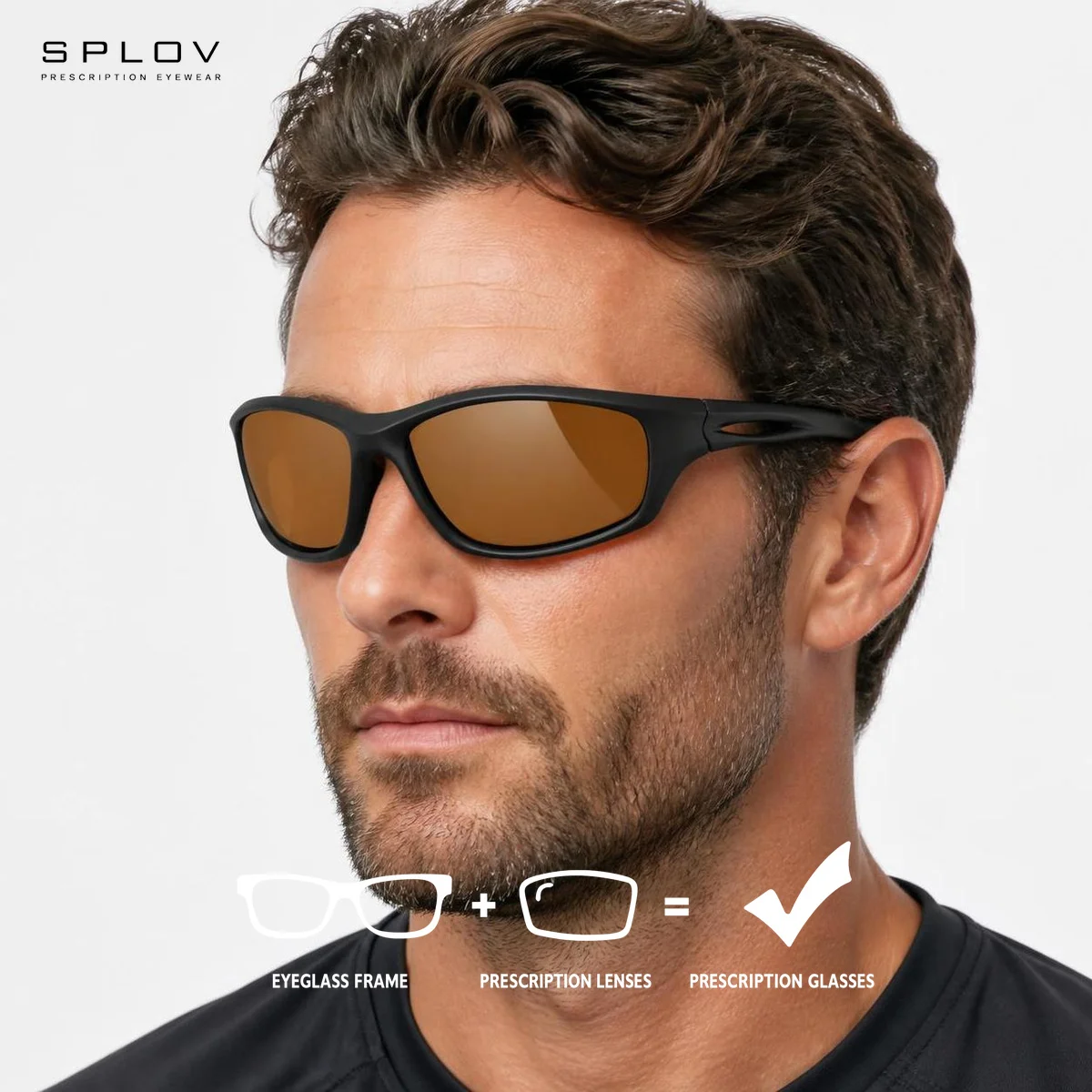 SPLOV Custom Rectangular Progressive Prescription Sunglasses Polarized, Blue-Light Blocking Photochromic Sports Sunglasses