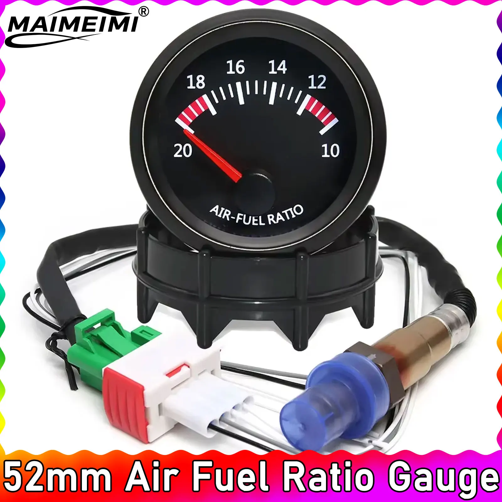 

52 мм датчик соотношения воздушного топлива, автомобильный AFR-метр с узкополосным датчиком кислорода, соотношение воздушного топлива, белый светодиодный светильник для бензинового двигателя 12 В
