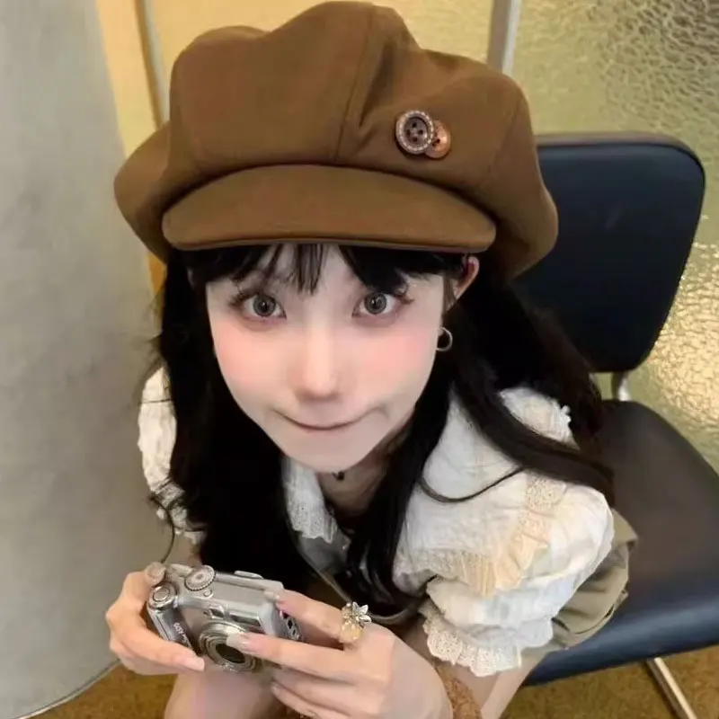 

Вельветовые бейсболки с двойной кнопкой, ветрозащитная регулируемая восьмиугольная шляпа, сохраняющий тепло, берет, уличная осенне-зимняя кепка от солнца